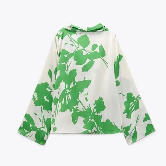 ZARA PRINTED BLOUSE WITH FLOWING NECKLINE - Picture 7 of 8